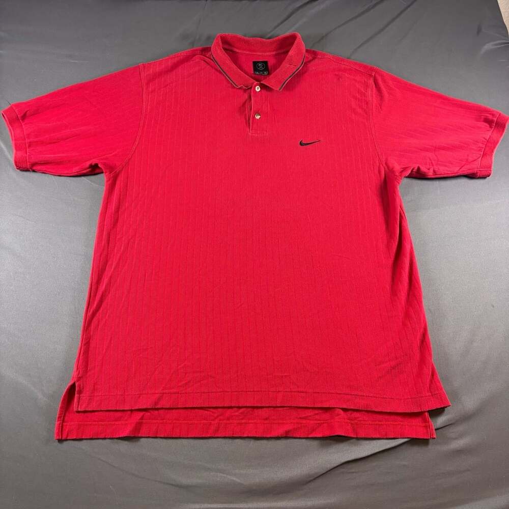Vintage Nike Tiger Woods Golf Polo Shirt Mens Size XL Red Textured Short Sleeve